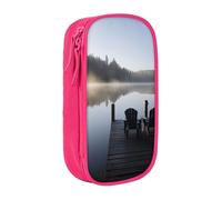 HEBSDFG Morning at The Lake Print Pencil Case, Pink High-Capacity Pen Pencil Pouch Stationery Organizer with Pen Slots & Pouches for School Travel Makeup