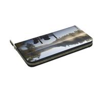 HEBSDFG Morning at The Lake Printed Long Wallet for Men and Women PU Leather Hand Purse with Card Holder, Zipper Closure