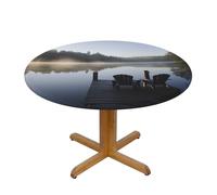 HEBSDFG morning at the lake Printed Round Tablecloth M(138 CM in Diameter) - Polyester Waterproof Elastic Edge Table Cover for Round Tables, Indoor/Outdoor Dining & Gift Giving