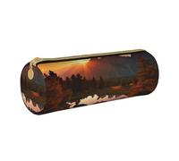 HEBSDFG Mountain View at Sunrise Prints Round Pencil Case & Cosmetic Pouch, PVC Leather Zippered Organiser for School Office Travel Stylish Gifting