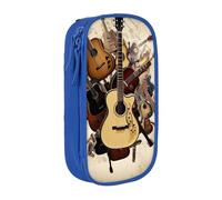 HEBSDFG Music Guitar Print Pencil Case, Blue High-Capacity Pen Pencil Pouch Stationery Organizer with Pen Slots & Pouches for School Travel Makeup