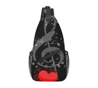 HEBSDFG Music Note Heart Pattern Sling Backpack Funny Messenger Chest Bag Zipper Sling Bag for School, Travel & Work