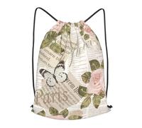 HEBSDFG Newspaper Roses Prints Drawstring Backpack for Women Men Adjustable String Bag Sackpack for Sport Gym Bags Shopping Beach, M