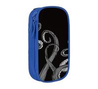 HEBSDFG Octopus Tentacle Print Pencil Case, Blue High-Capacity Pen Pencil Pouch Stationery Organizer with Pen Slots & Pouches for School Travel Makeup
