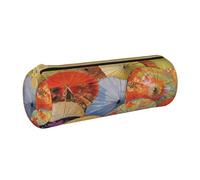 HEBSDFG Oil Paper Umbrellas Prints Round Pencil Case & Cosmetic Pouch, PVC Leather Zippered Organiser for School Office Travel Stylish Gifting