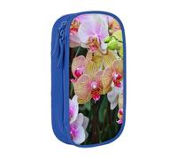 HEBSDFG Orchids Print Pencil Case, Blue High-Capacity Pen Pencil Pouch Stationery Organizer with Pen Slots & Pouches for School Travel Makeup