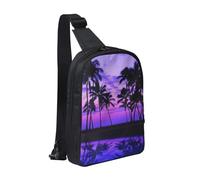 HEBSDFG Palm Tree Purple Sunset Pattern Crossbody Shoulder Sling Pack Water-Resistant Messenger Chest Bag Zipper Sling Bag for School, Travel & Work