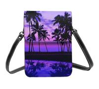 HEBSDFG Palm Tree Purple Sunset Printed Phone Crossbody Bag PU Leather Mobile Wallet Bags for Men Women Cell Phone Purse with Adjustable Straps