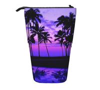 HEBSDFG Palm Tree Purple Sunset Prints Retractable Pencil Case & Cosmetic Pouch, Big Stationery Bag Pen Box for School Office Travel