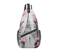 HEBSDFG Paris Street Eiffel Tower Pink Floral Pattern Sling Backpack Funny Messenger Chest Bag Zipper Sling Bag for School, Travel & Work