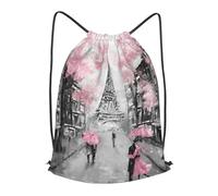 HEBSDFG Paris Street Eiffel Tower Pink Floral Prints Drawstring Backpack for Women Men Adjustable String Bag Sackpack for Sport Gym Bags Shopping Beach, S