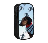 HEBSDFG Parisian Dachshund Print Pencil Case, Black High-Capacity Pen Pencil Pouch Stationery Organizer with Pen Slots & Pouches for School Travel Makeup