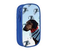 HEBSDFG Parisian Dachshund Print Pencil Case, Blue High-Capacity Pen Pencil Pouch Stationery Organizer with Pen Slots & Pouches for School Travel Makeup