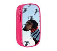 HEBSDFG Parisian Dachshund Print Pencil Case, Pink High-Capacity Pen Pencil Pouch Stationery Organizer with Pen Slots & Pouches for School Travel Makeup