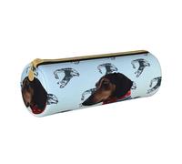 HEBSDFG Parisian Dachshund Prints Round Pencil Case & Cosmetic Pouch, PVC Leather Zippered Organiser for School Office Travel Stylish Gifting