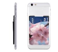 HEBSDFG Pink Cherry Blossoms Printed Phone Card Holder Wallet, 3M Adhesive Stick on Phone Wallet Case for iPhone and Android