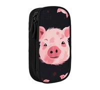 HEBSDFG Pink Cute Animals Face Print Pencil Case, Black High-Capacity Pen Pencil Pouch Stationery Organizer with Pen Slots & Pouches for School Travel Makeup