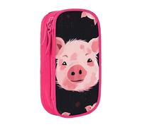 HEBSDFG Pink Cute Animals Face Print Pencil Case, Pink High-Capacity Pen Pencil Pouch Stationery Organizer with Pen Slots & Pouches for School Travel Makeup