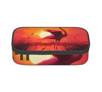 HEBSDFG Pink Flamingo Sunset Print Pencil Case Large Pen Bag Cute Compartment Desk Organizer Make up Bag for School, Office, Makeup, Travel