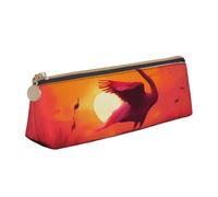 HEBSDFG Pink Flamingo Sunset Prints Triangle Pencil Case & Cosmetic Pouch, PVC Leather Zippered Organiser for School Office Travel Stylish Gifting