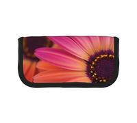 HEBSDFG Pink Orange Chrysanthemum Prints Canvas Pencil Case Cosmetic Organiser Zipper Pen Pouch for School Travel Office & Gift-Giving