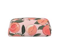 HEBSDFG Pink Peach Pattern Printed Pencil Case with Gold Zipper, Crosshatch Leather Makeup Bag, Pen Pouch Organiser for School, Office & Travel