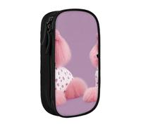 HEBSDFG Pink Poodles Dogs Print Pencil Case, Black High-Capacity Pen Pencil Pouch Stationery Organizer with Pen Slots & Pouches for School Travel Makeup