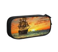 HEBSDFG Pirate Ship in The Sunset Print Cute Pencil Case Pouch for Boys Girls - Black High Capacity Travel Pen Bag Organizer Makeup Bag for Student School College Office