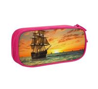 HEBSDFG Pirate Ship in The Sunset Print Cute Pencil Case Pouch for Boys Girls - Pink High Capacity Travel Pen Bag Organizer Makeup Bag for Student School College Office