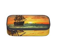 HEBSDFG Pirate Ship in The Sunset Print Pencil Case Large Pen Bag Cute Compartment Desk Organizer Make up Bag for School, Office, Makeup, Travel