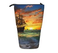 HEBSDFG Pirate Ship in The Sunset Prints Retractable Pencil Case & Cosmetic Pouch, Zippered Stationery Bag Pen Box for School Office Travel