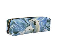 HEBSDFG Polar Bears Northern Lights Prints Leather Pencil Case & Cosmetic Pouch, Gold Zipper Desk Stationery Organizer Pencil Pouch for School Office Travel Gift