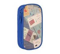 HEBSDFG Postal Stationery Print Pencil Case, Blue High-Capacity Pen Pencil Pouch Stationery Organizer with Pen Slots & Pouches for School Travel Makeup