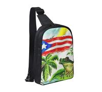 HEBSDFG Puerto Rico Flag Frog Palm Trees Pattern Crossbody Shoulder Sling Pack Water-Resistant Messenger Chest Bag Zipper Sling Bag for School, Travel & Work