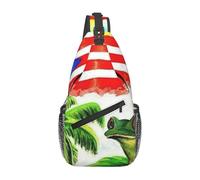 HEBSDFG Puerto Rico Flag Frog Palm Trees Pattern Sling Backpack Funny Messenger Chest Bag Zipper Sling Bag for School, Travel & Work