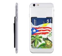 HEBSDFG Puerto Rico Flag Frog Palm Trees Printed Phone Card Holder Wallet, Adhesive Stick on Phone Wallet Case for iPhone and Android