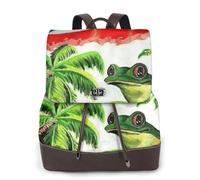 HEBSDFG Puerto Rico Flag Frog Palm Trees Printed Women Backpack, Ladies PU Leather Rucksack Laptop Bags Daypack for School Travel Work