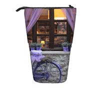 HEBSDFG Purple Bike by The Window Prints Retractable Pencil Case & Cosmetic Pouch, Big Stationery Bag Pen Box for School Office Travel