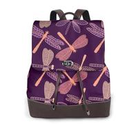 HEBSDFG purple dragonfly Printed Women Backpack, Ladies PU Leather Rucksack Laptop Bags Daypack for School Travel Work