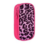 HEBSDFG Purple Leopard Print Pencil Case, Pink High-Capacity Pen Pencil Pouch Stationery Organizer with Pen Slots & Pouches for School Travel Makeup