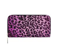 HEBSDFG Purple Leopard Printed Long Wallet for Men and Women PU Leather Hand Purse with Card Holder, Zipper Closure
