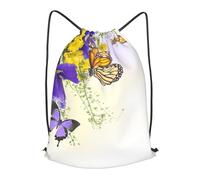 HEBSDFG Purple Yellow Floral Butterflies Prints Drawstring Backpack for Women Men Adjustable String Bag Sackpack for Sport Gym Bags Shopping Beach, M