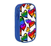 HEBSDFG Rainbow Colored Gay Pride Hearts Print Pencil Case, Blue High-Capacity Pen Pencil Pouch Stationery Organizer with Pen Slots & Pouches for School Travel Makeup