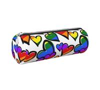 HEBSDFG Rainbow Colored Gay Pride Hearts Prints Round Pencil Case & Cosmetic Pouch, Silver Zipper Desk Stationery Organizer Leather Pencil Pouch for School Office Travel Gift