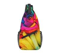 HEBSDFG Rainbow Rose Pattern Sling Backpack Funny Messenger Chest Bag Zipper Sling Bag for School, Travel & Work