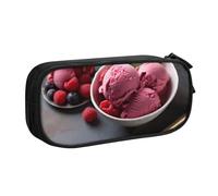 HEBSDFG Raspberry Ice Cream Print Cute Pencil Case Pouch for Boys Girls - Black High Capacity Travel Pen Bag Organizer Makeup Bag for Student School College Office