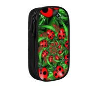 HEBSDFG Red Ladybug Print Pencil Case, Black High-Capacity Pen Pencil Pouch Stationery Organizer with Pen Slots & Pouches for School Travel Makeup