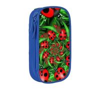 HEBSDFG Red Ladybug Print Pencil Case, Blue High-Capacity Pen Pencil Pouch Stationery Organizer with Pen Slots & Pouches for School Travel Makeup