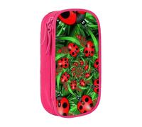 HEBSDFG Red Ladybug Print Pencil Case, Pink High-Capacity Pen Pencil Pouch Stationery Organizer with Pen Slots & Pouches for School Travel Makeup