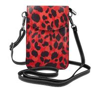 HEBSDFG Red Leopard Pattern Printed Cell Phone Purse for Men Women PU Leather Phone Crossbody Bag with Adjustable Shoulder Bag Wallet